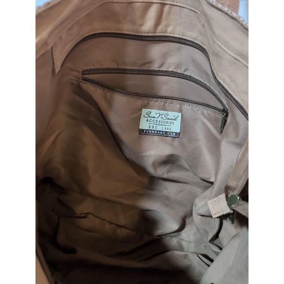 Sun 'N' Sand Woven Poly Straw Beach Tote Bag Faux Leather Handles Embroidered - Picture 11 of 15